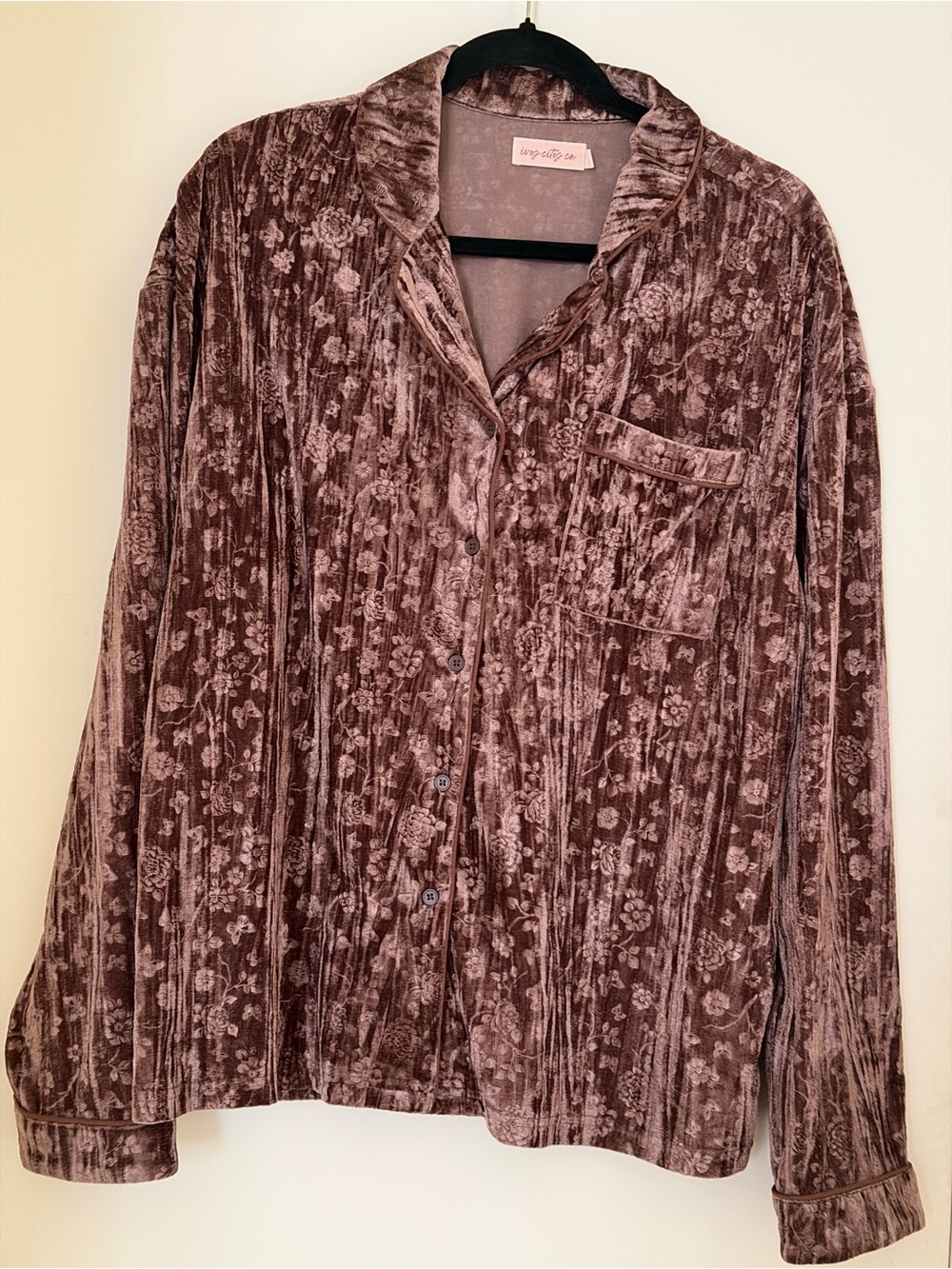 Velvet Floral Button-front Jacket/shirt and bottoms - Mauve